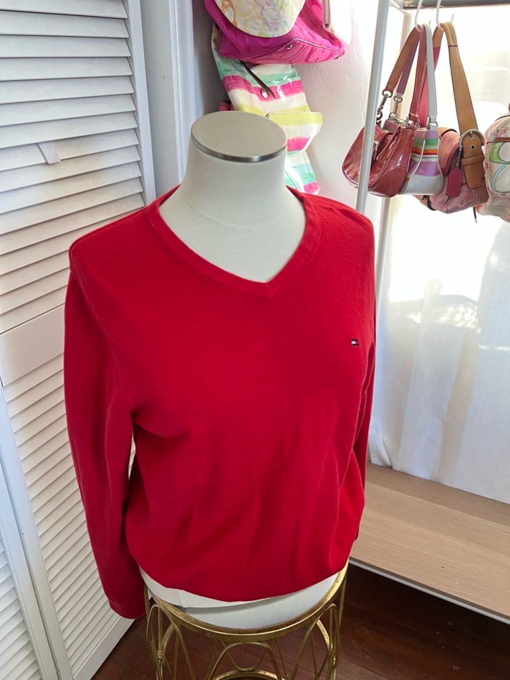 Vintage Tommy Hilfiger Bright Red V-Neck Knit Sweater